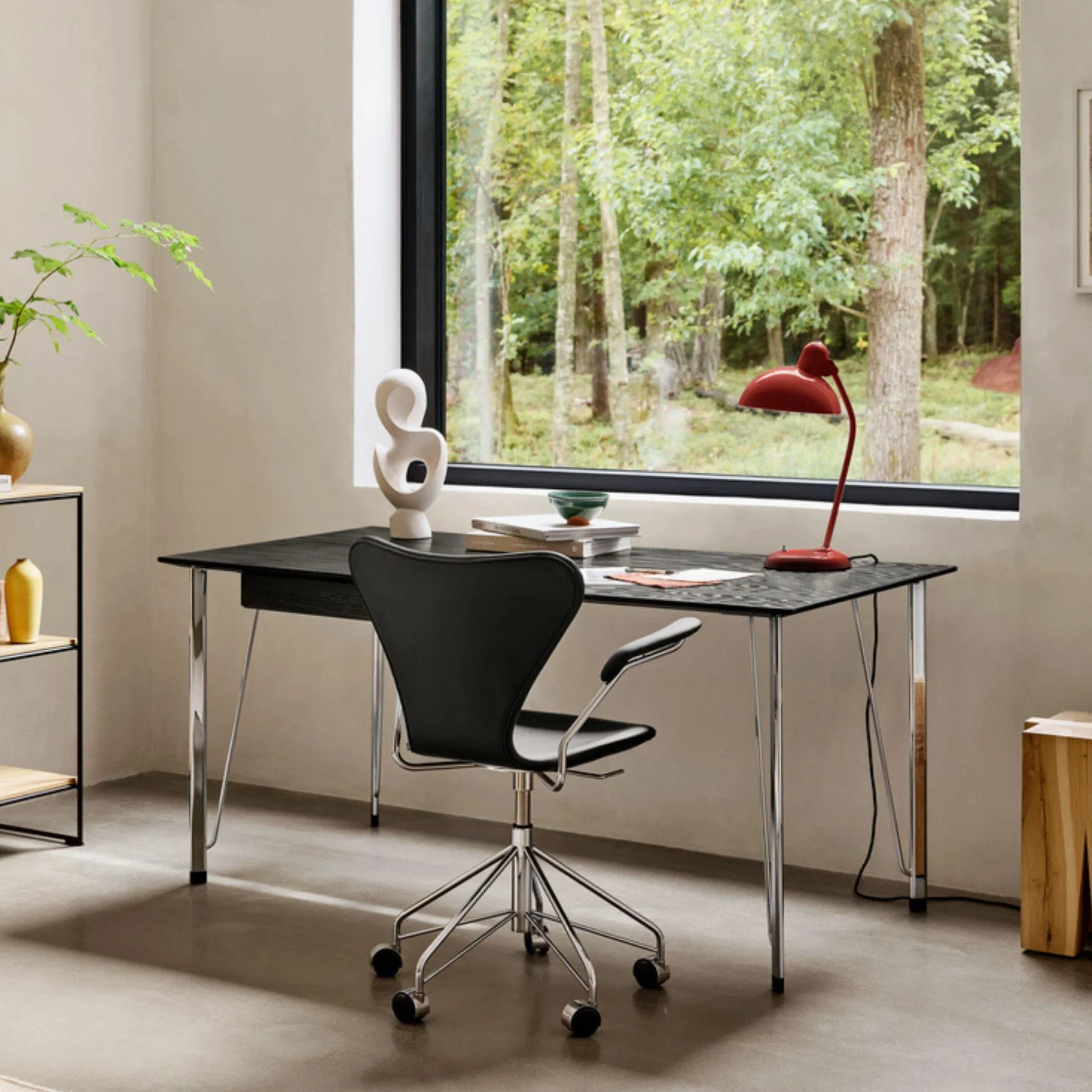 Swivel Armchair with Castors - Yellow, Veneer