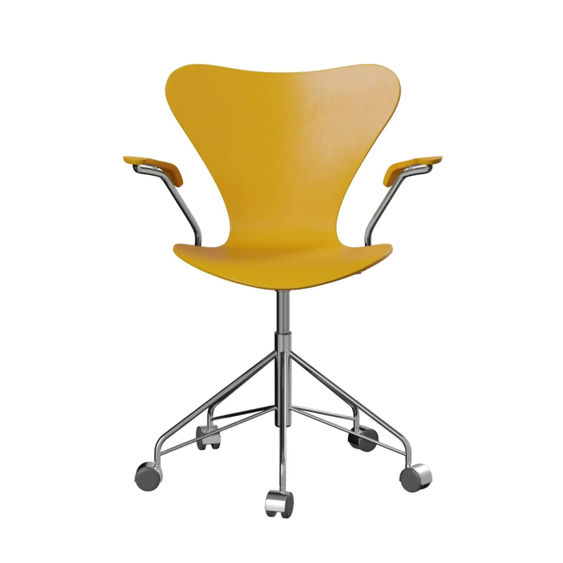 Swivel Armchair with Castors - Yellow, Veneer