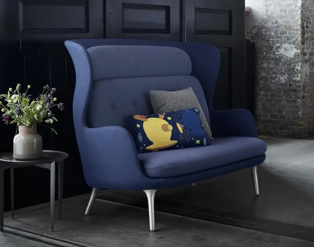 Winged Sofa with Curved Edges - Grey, Fabric