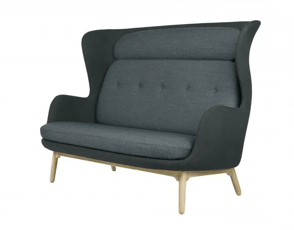 Winged Sofa with Curved Edges - Grey, Fabric