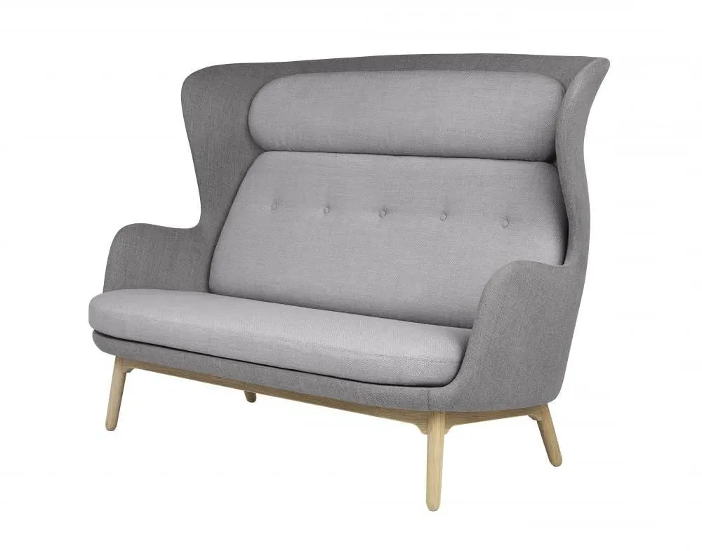 Winged Sofa with Curved Edges - Grey, Fabric