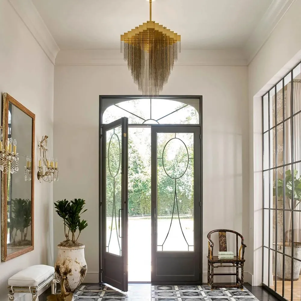 Large Chandelier with Chain Detail - Brass