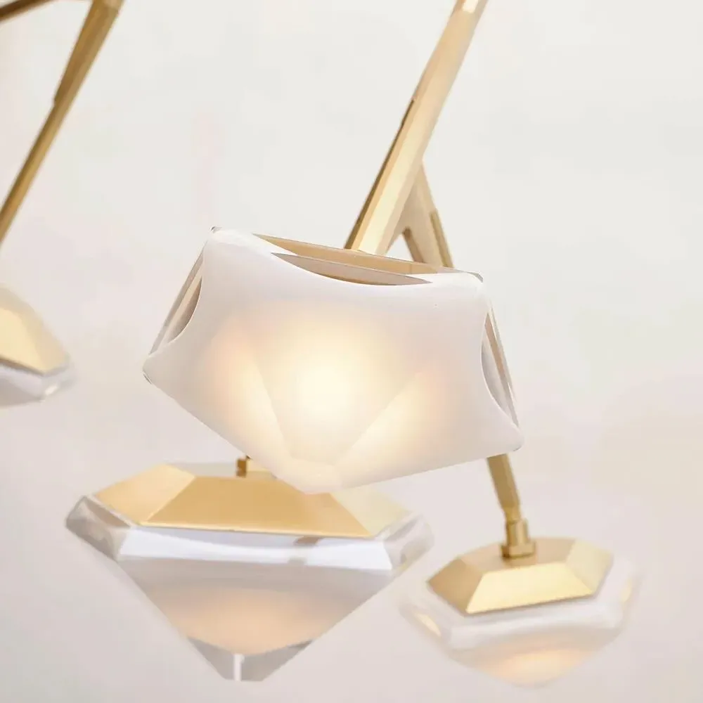 Large Chandelier with Glass Shades - Brass