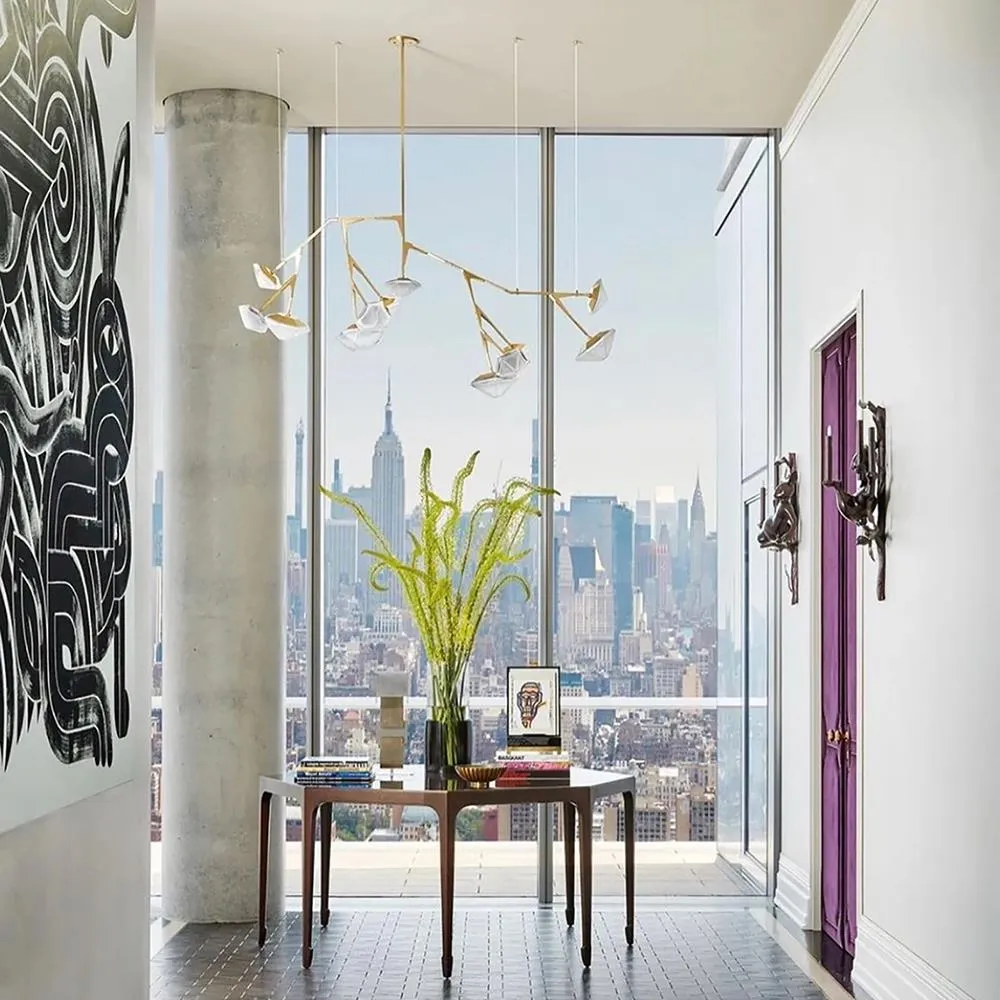 Large Chandelier with Glass Shades - Brass