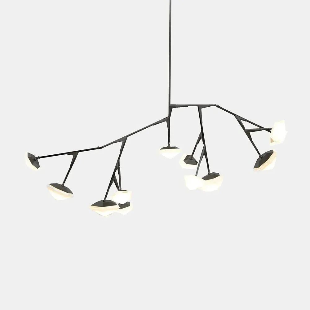 Large Chandelier with Glass Shades - Steel