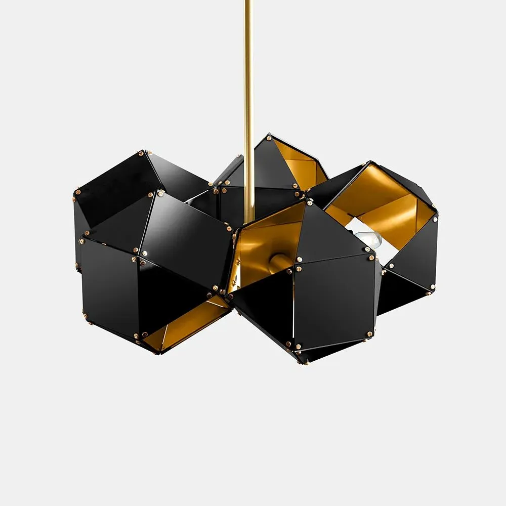 Welles 5-Spoke Pendant Light - Black, Satin Brass