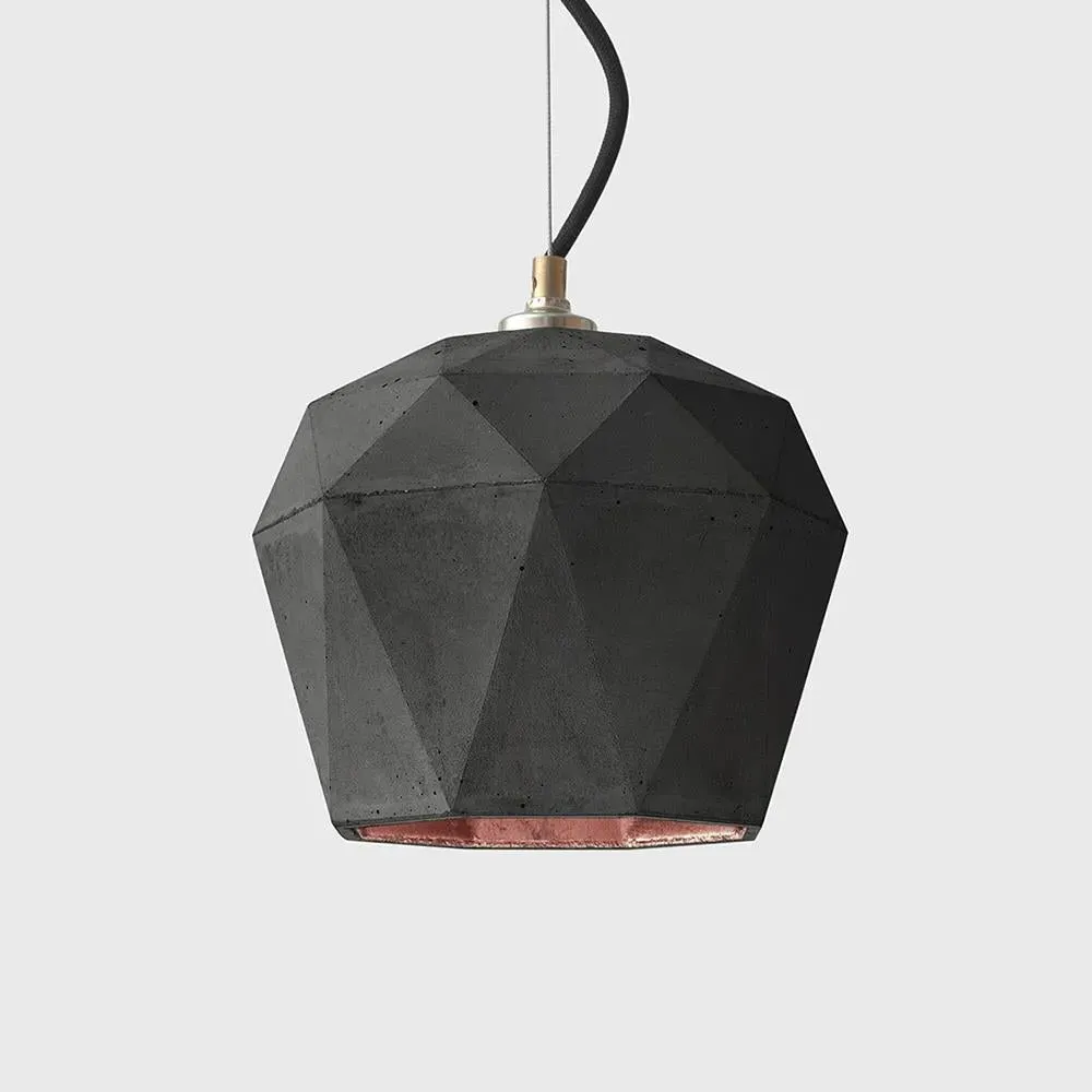 Concrete Bud Large Pendant Light - Dark Grey, Copper Interior image