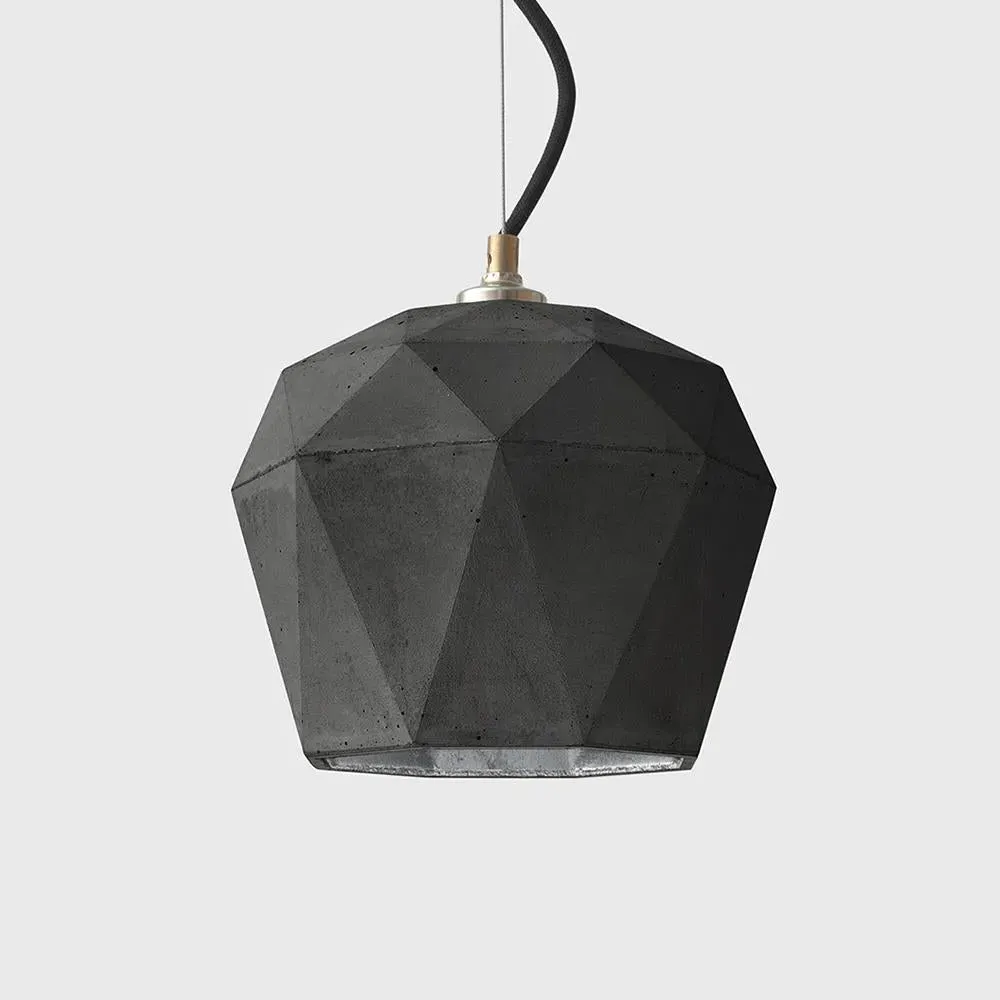 Concrete Bud Large Pendant Light - Dark Grey, Silver Interior