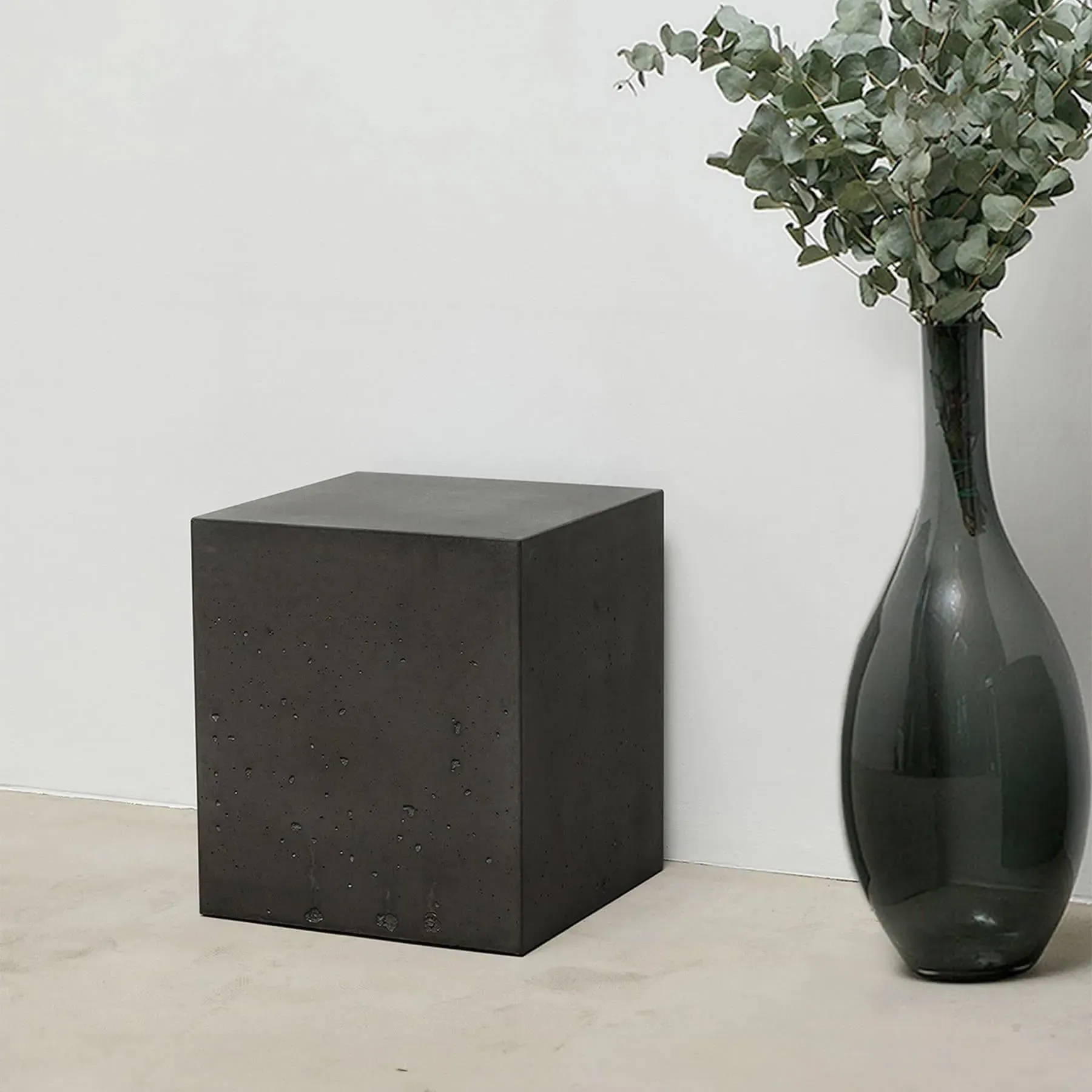 Concrete Stool with Glides - Grey, Solid Concrete