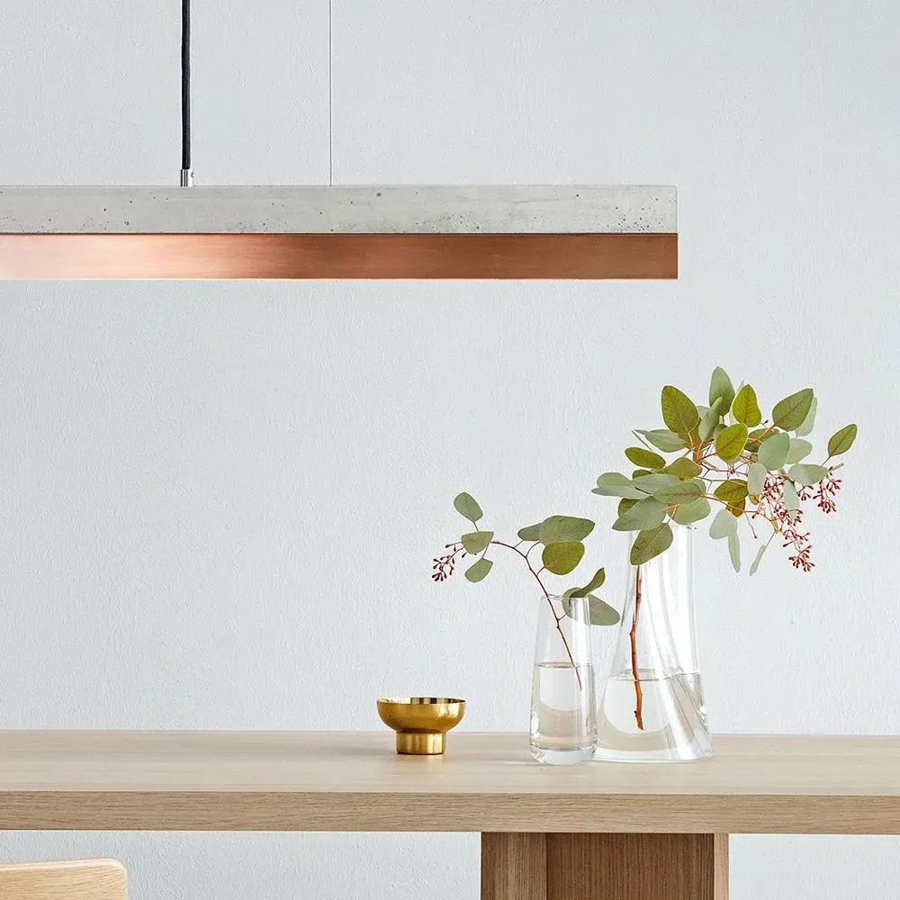 Large Linear Pendant Light - Dark Concrete, Oak