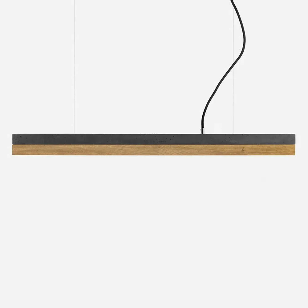 Large Linear Pendant Light - Light Concrete, Oak