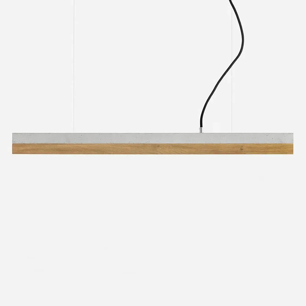 Large Linear Pendant Light - Light Concrete, Oak