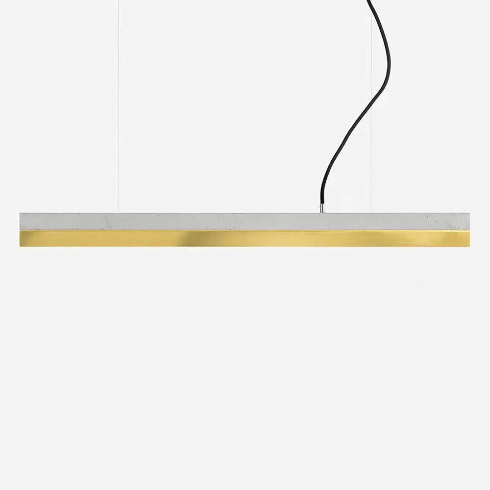Small Linear Pendant Light - Light Concrete, Brass