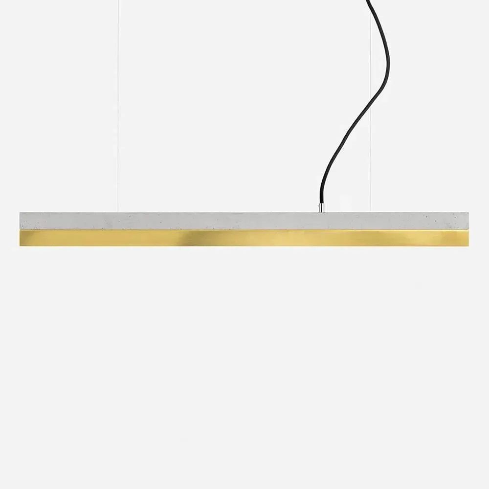 Small Linear Pendant Light - Light Concrete, Brass