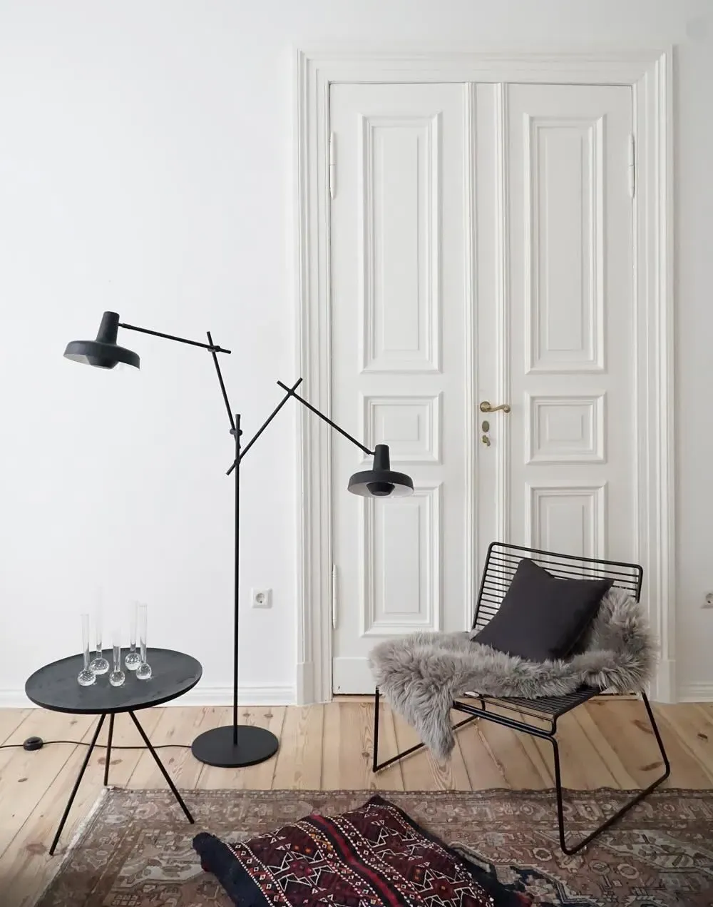 Double Arm Floor Light - White