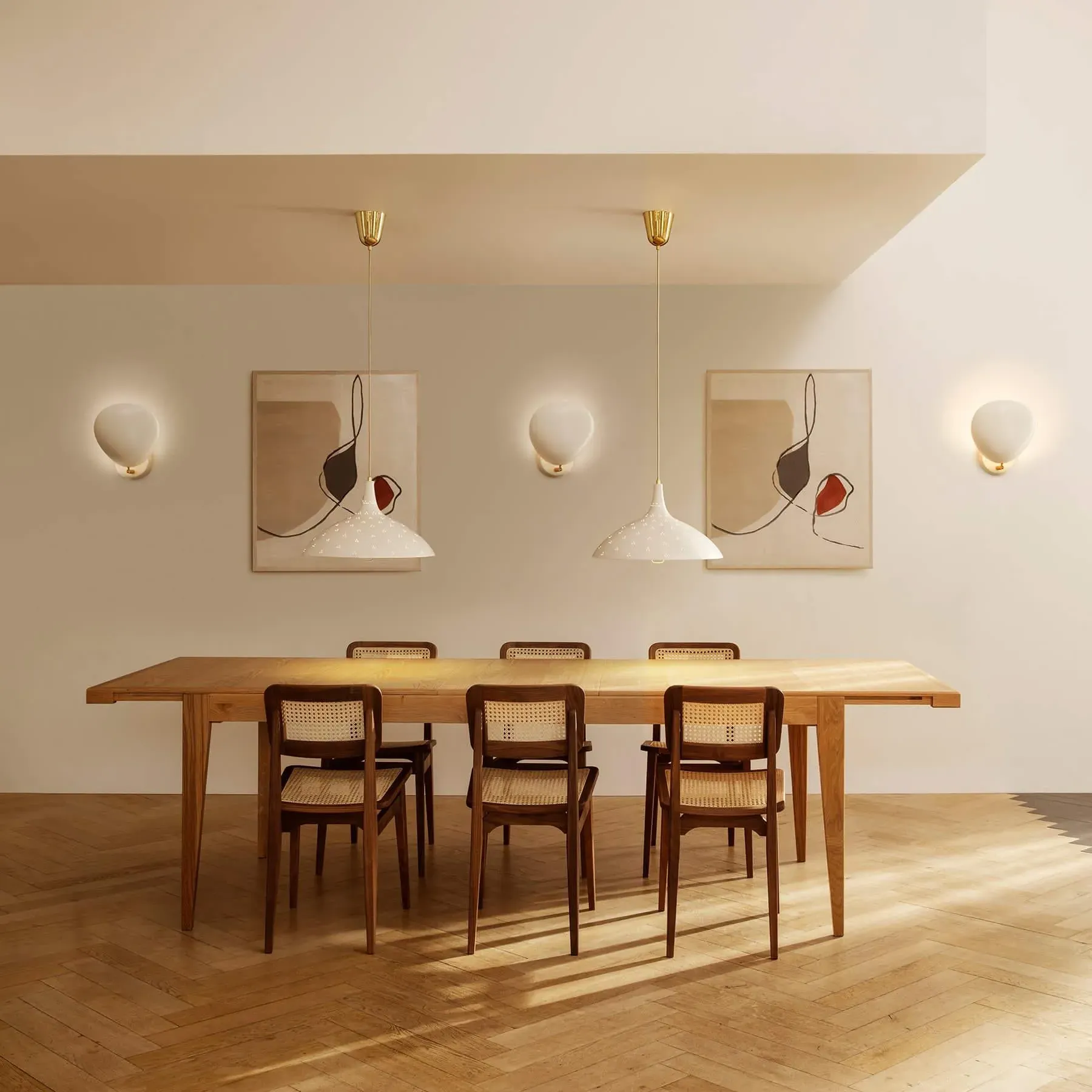 1965 Pendant Light - White Semi Matt, Brass