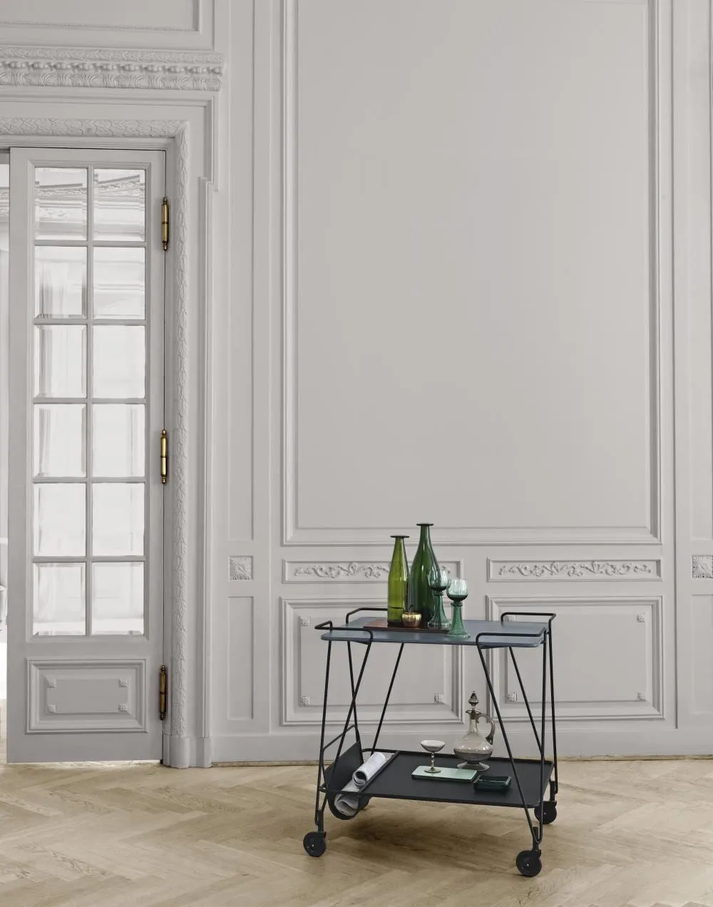 2-Tier Storage Trolley with Castors - Black Steel