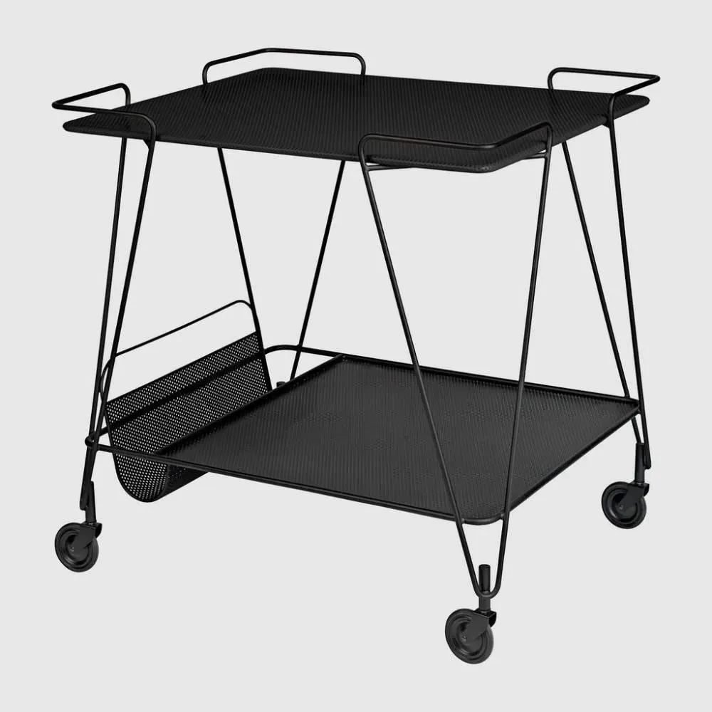 2-Tier Storage Trolley with Castors - Black Steel image