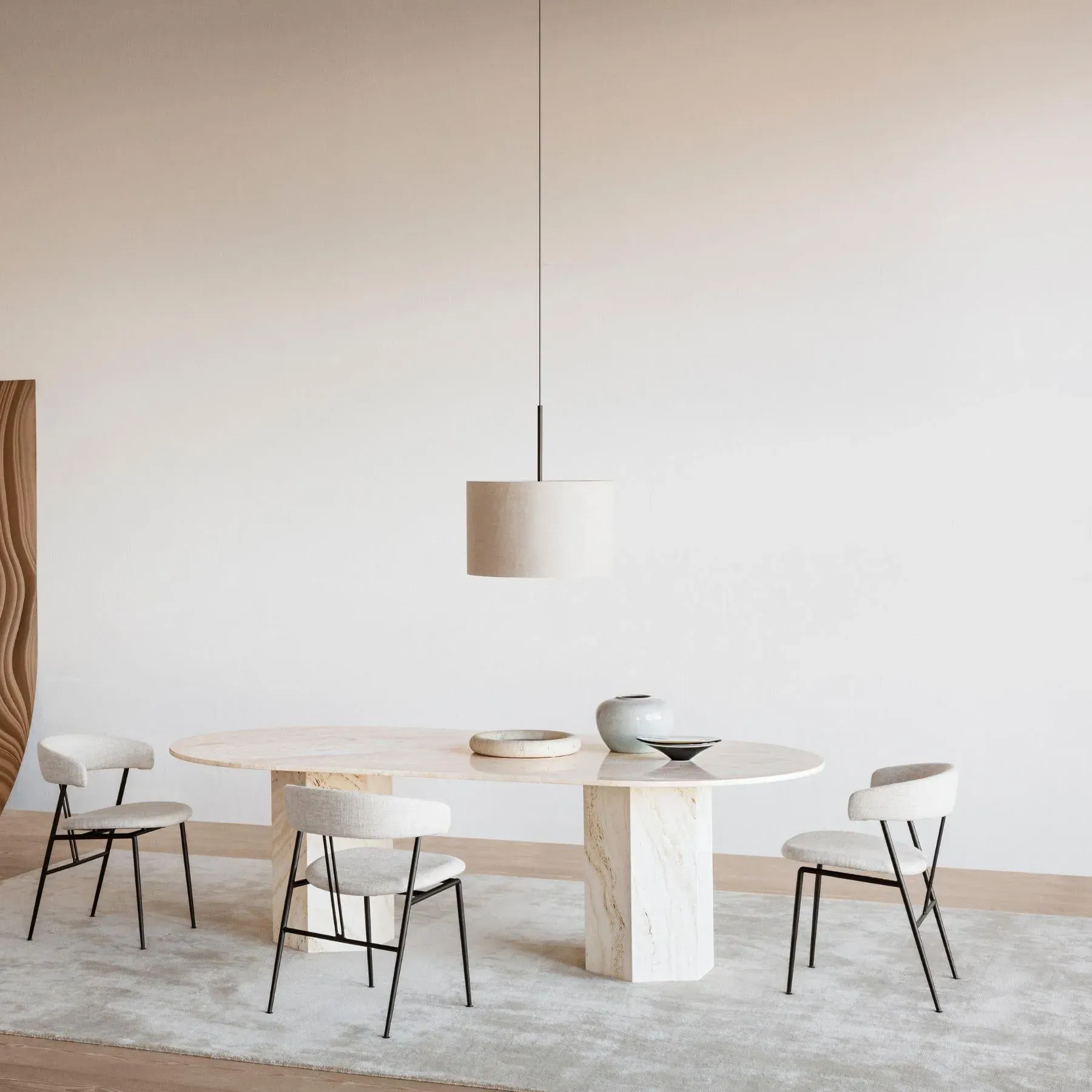 Elliptical Dining Table - Neutral White, Travertine