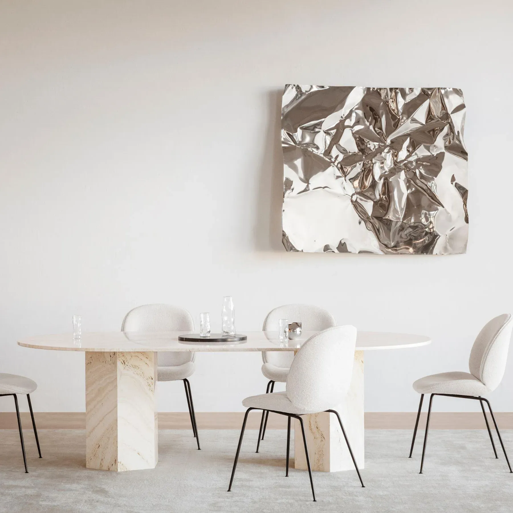 Elliptical Dining Table - Neutral White, Travertine