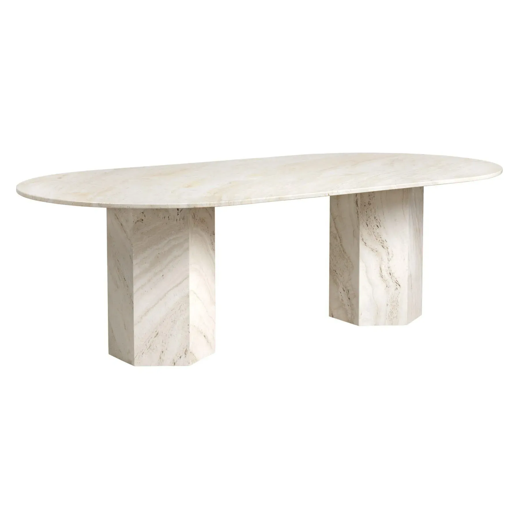 Elliptical Dining Table - Neutral White, Travertine image