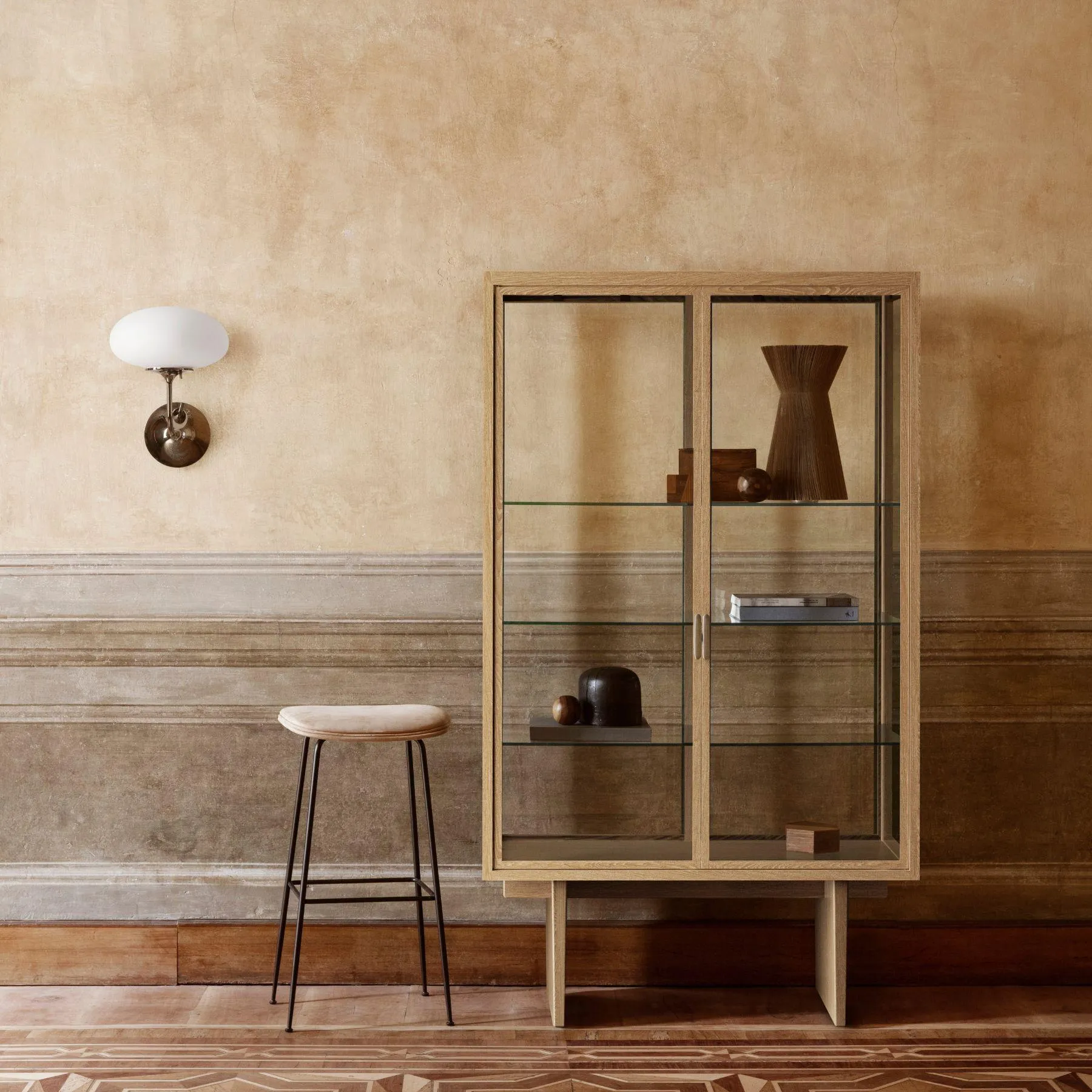 Glass Display Cabinet with 3 Shelves - Brown, Oak