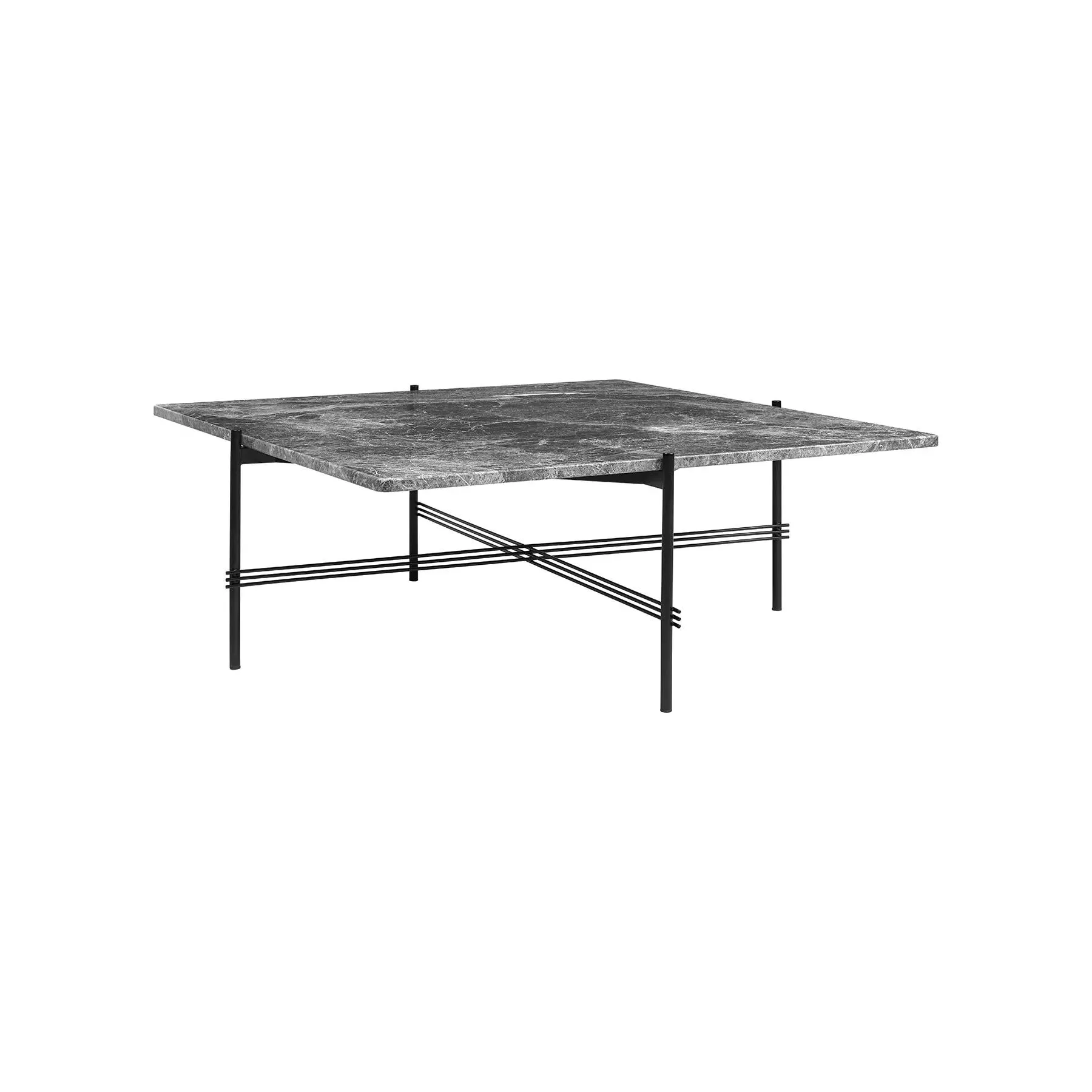 Large Coffee Table with Crossed Base - Grey, Marble