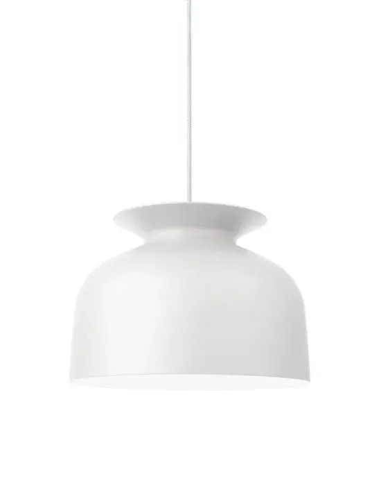 Large Pendant Light with Bell Shade - White, Aluminium