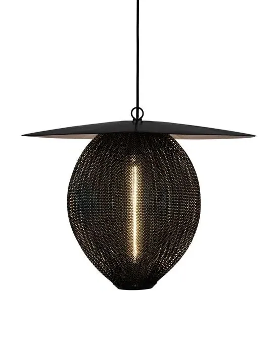 Large Pendant Light with Perforated Shade - Black