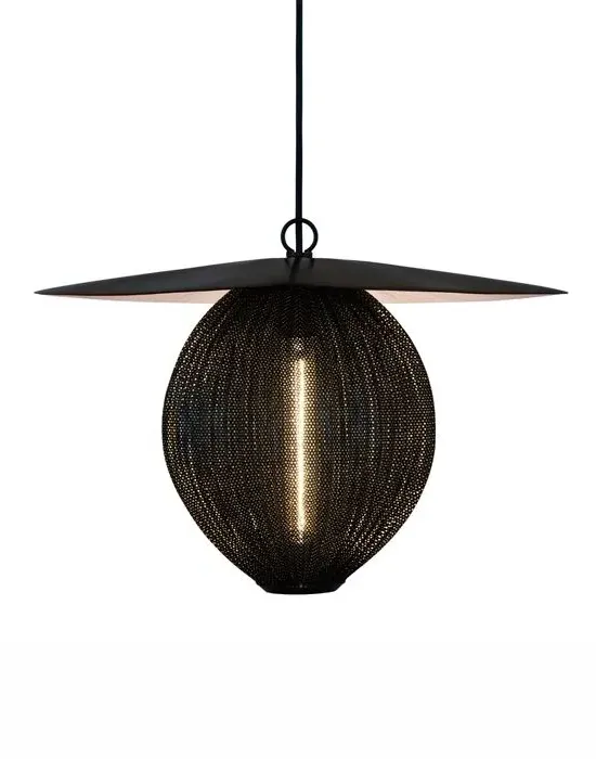 Large Pendant Light with Perforated Shade - Grey