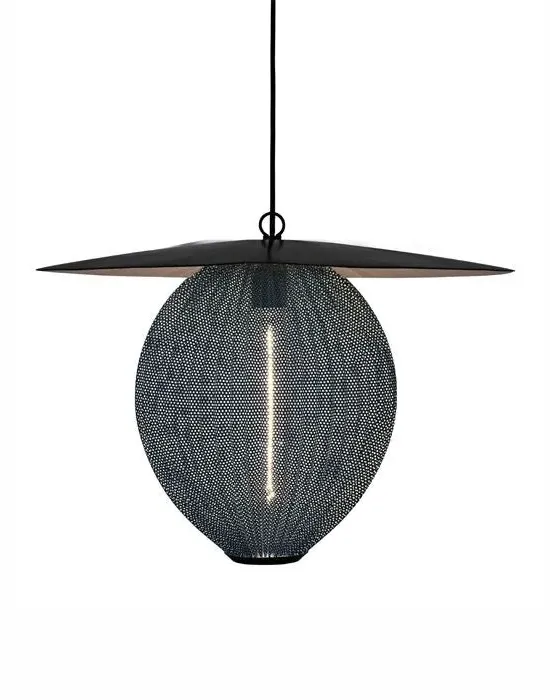 Large Pendant Light with Perforated Shade - Grey