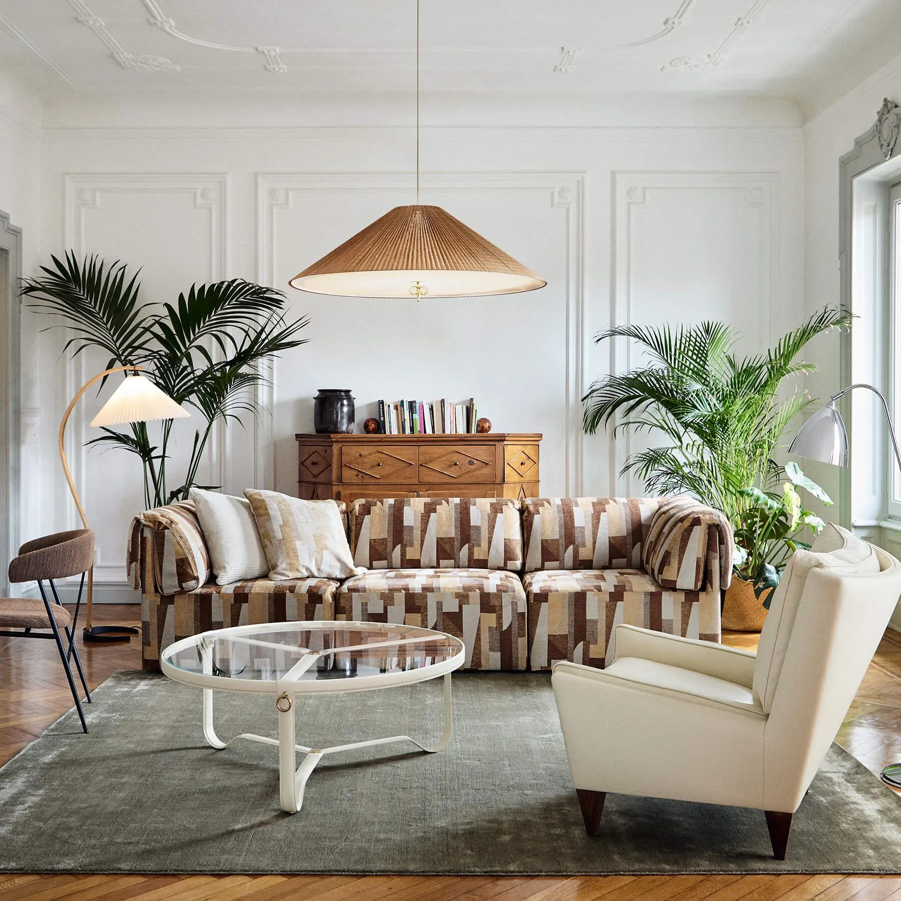 Large Round Coffee Table - Cream, Leather