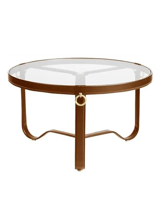 Large Round Coffee Table - Tan, Glass