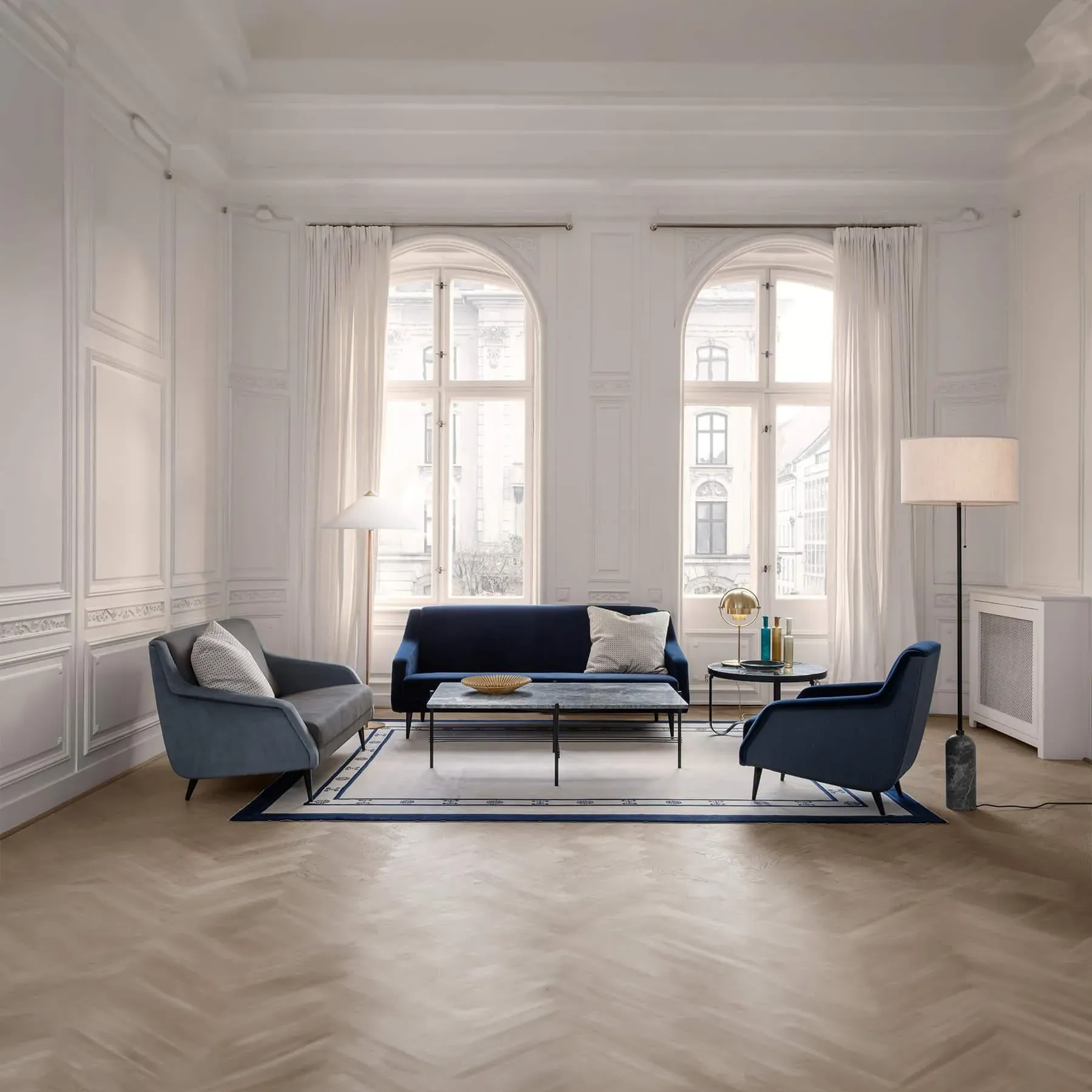 Medium Coffee Table with Crossed Legs - White, Marble