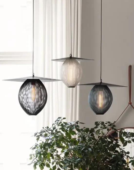 Medium Pendant Light with Perforated Shade - Grey