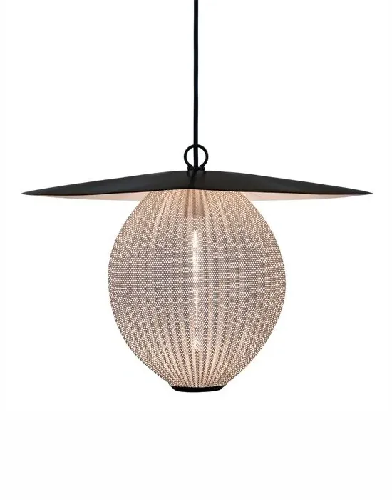 Medium Pendant Light with Perforated Shade - White