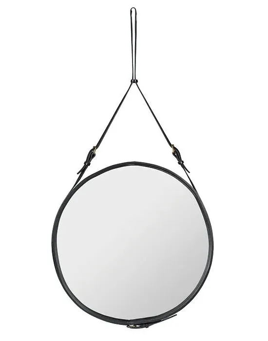 Medium Round Mirror with Leather Strap - Black