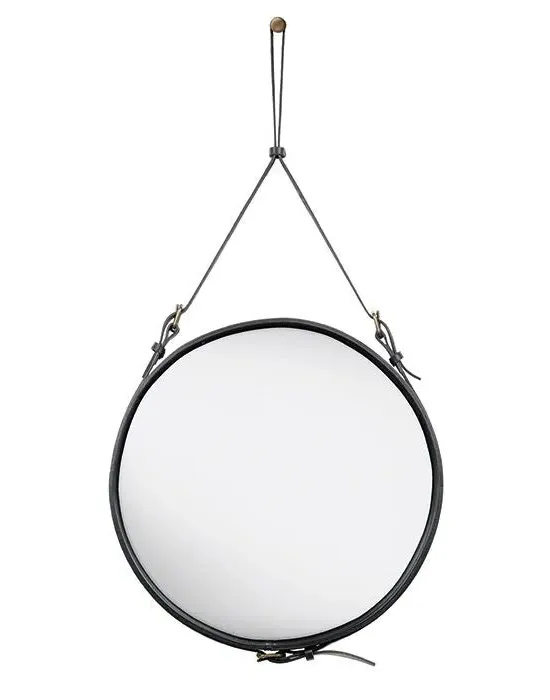 Medium Round Mirror with Leather Strap - Black