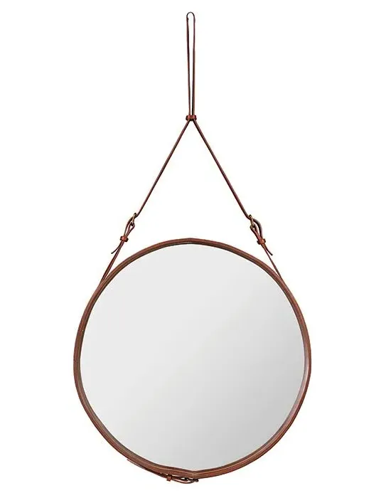 Medium Round Mirror with Leather Strap - Tan