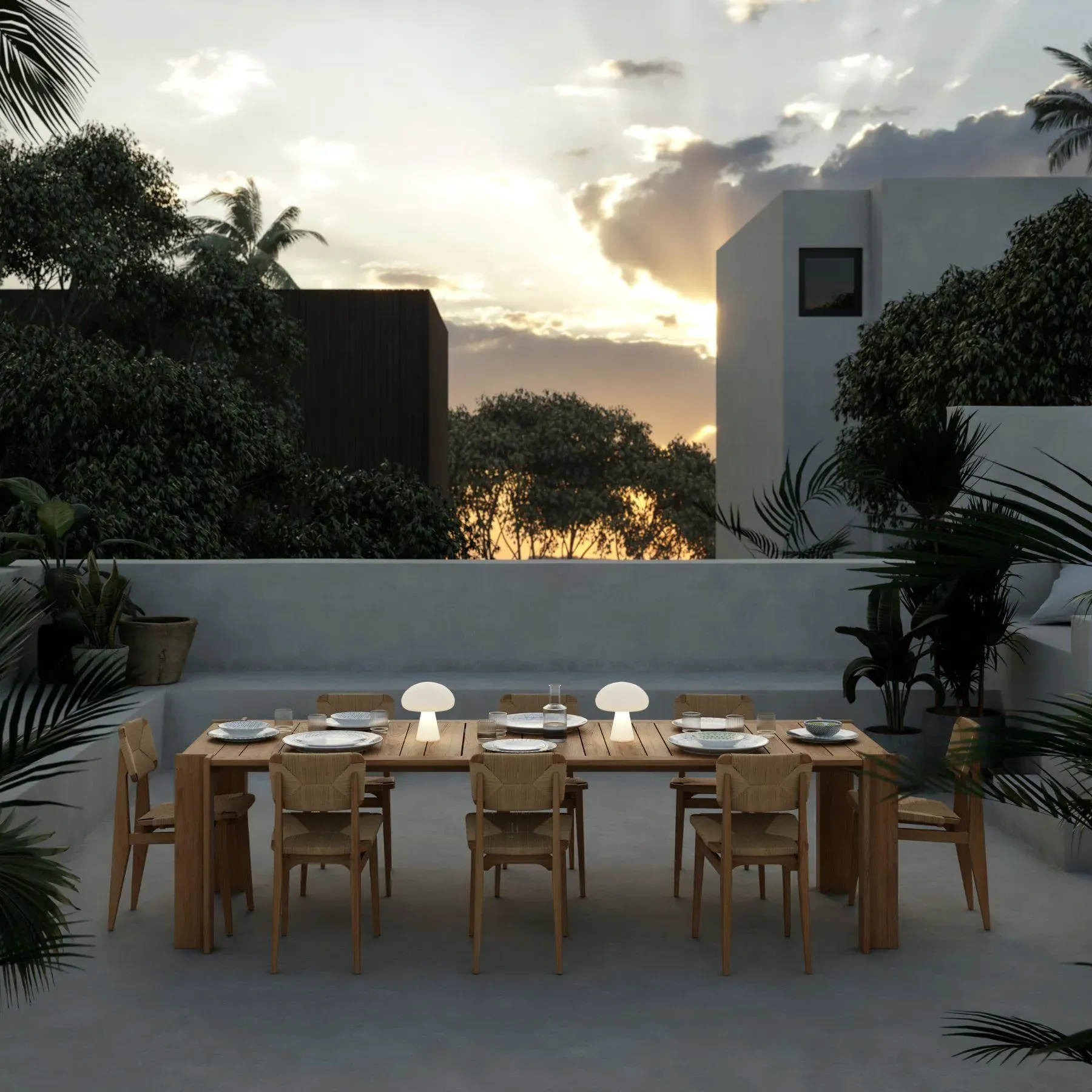 Outdoor Dining Chair - Teak, All-Weather Fiber