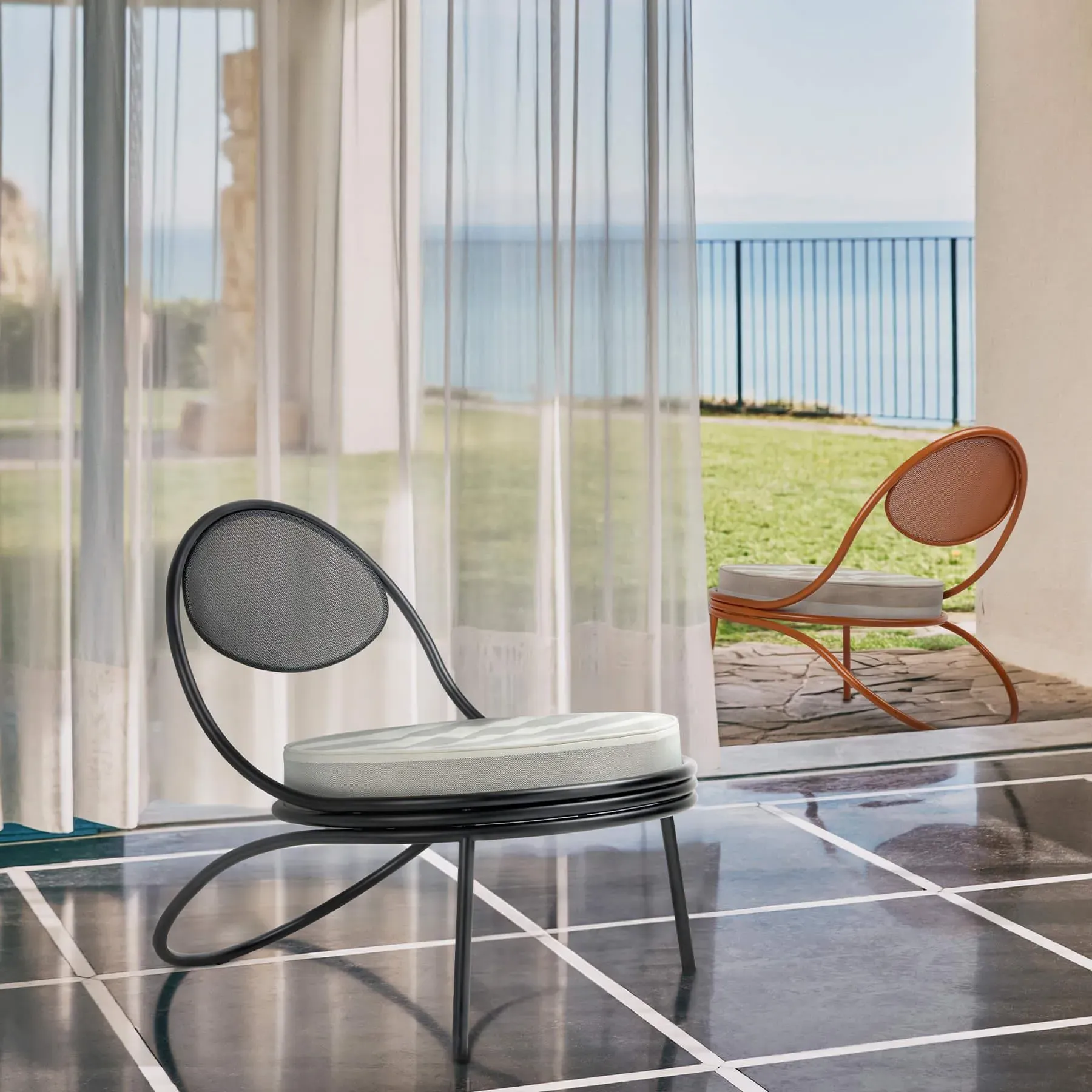 Outdoor Lounge Chair with Perforated Seat - Orange