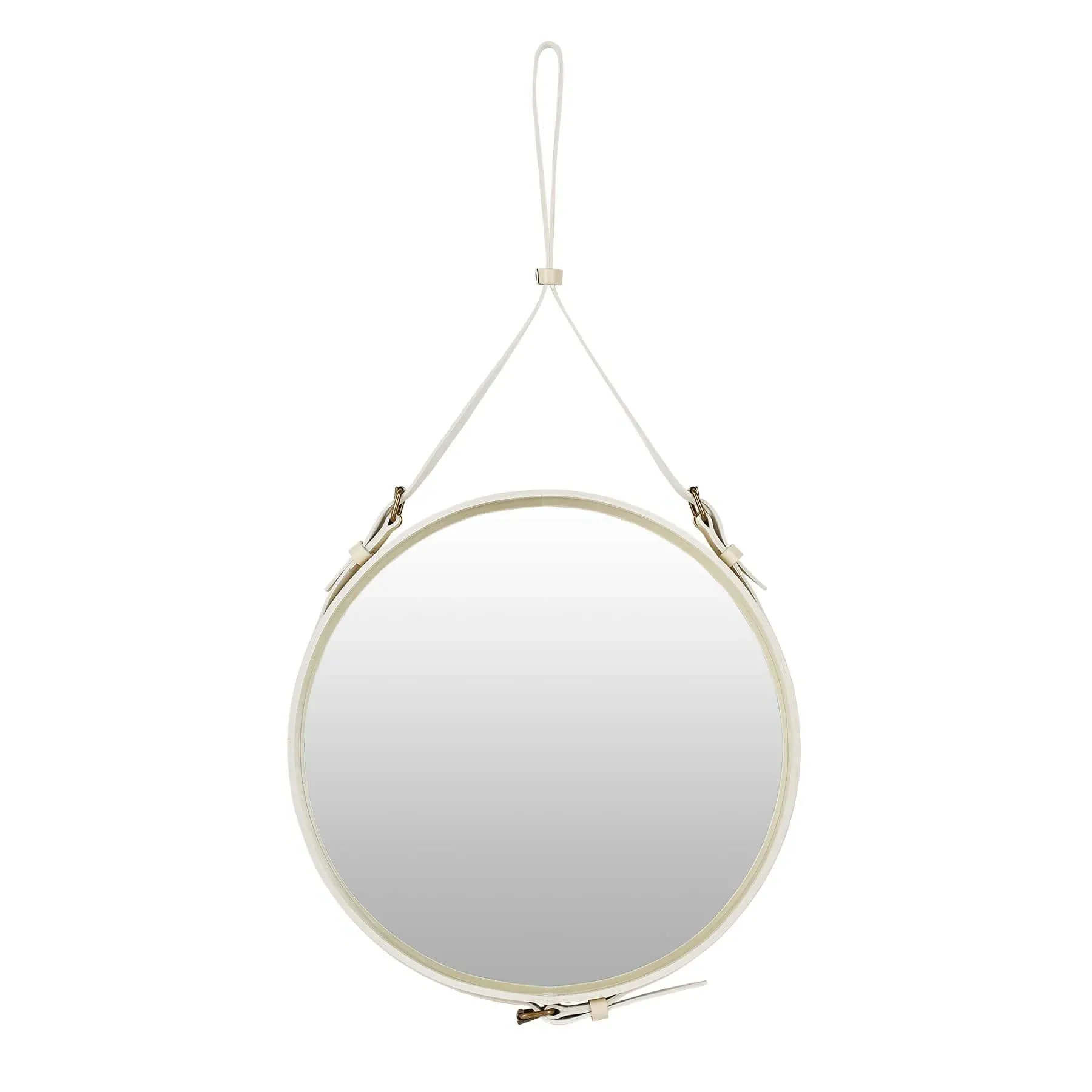 Round Mirror with Leather Strap - Cream Leather image