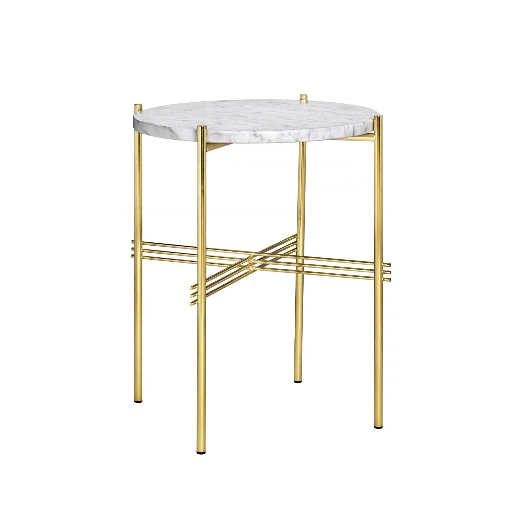 Round Side Table with Crossed Base - Taupe, Travertine