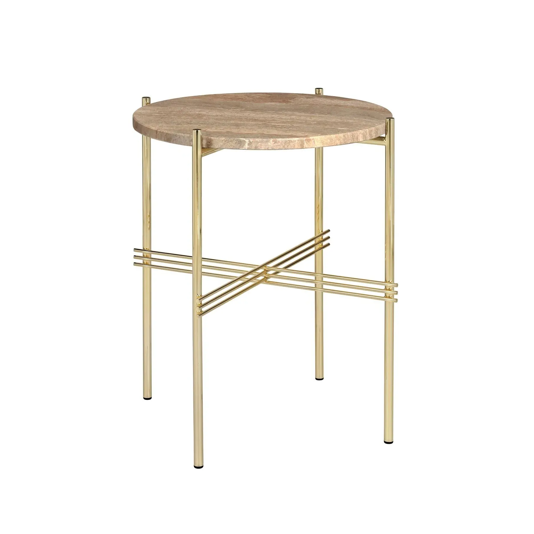 Round Side Table with Crossed Base - Taupe, Travertine