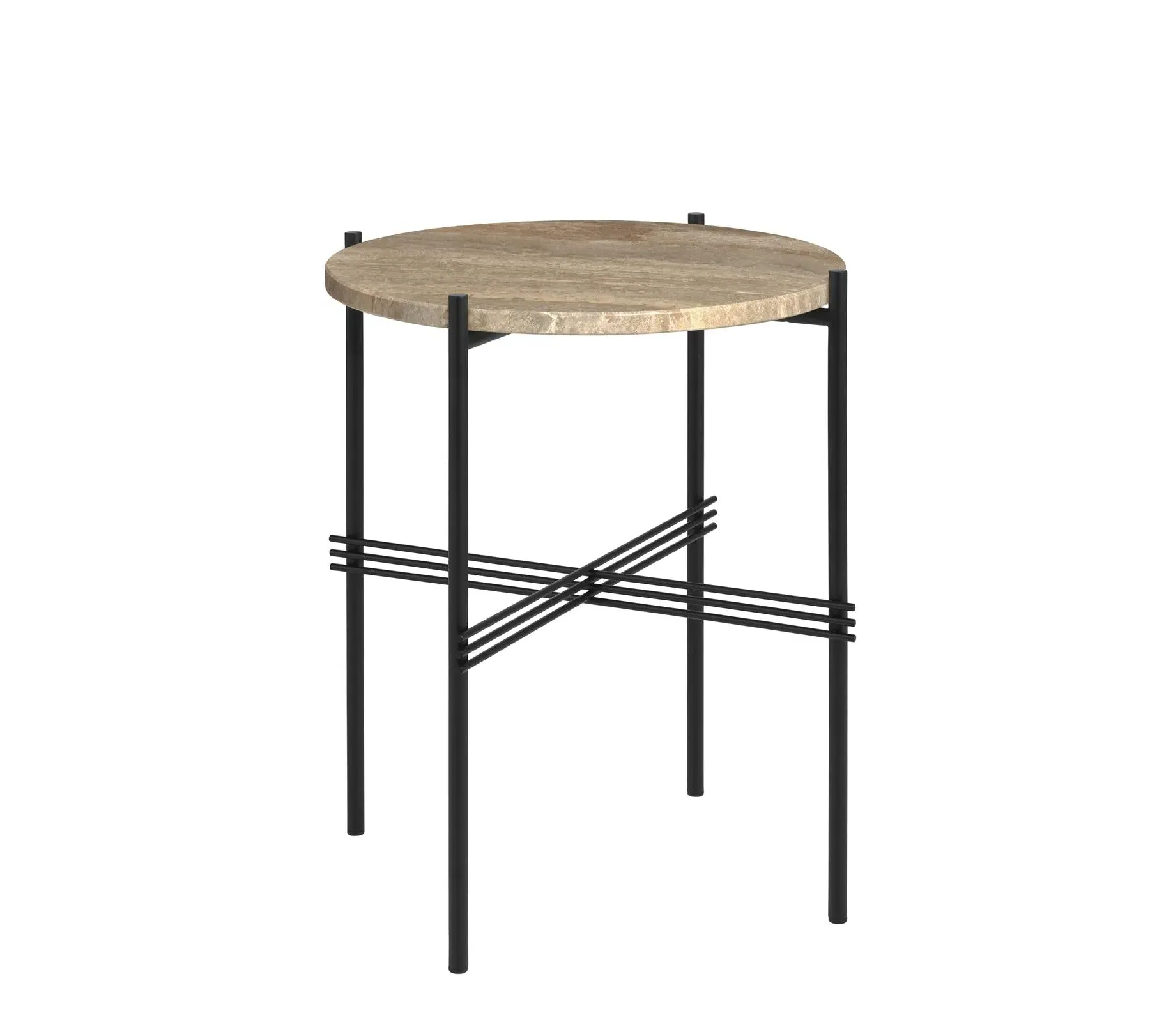 Round Side Table with Crossed Base - Taupe, Travertine image