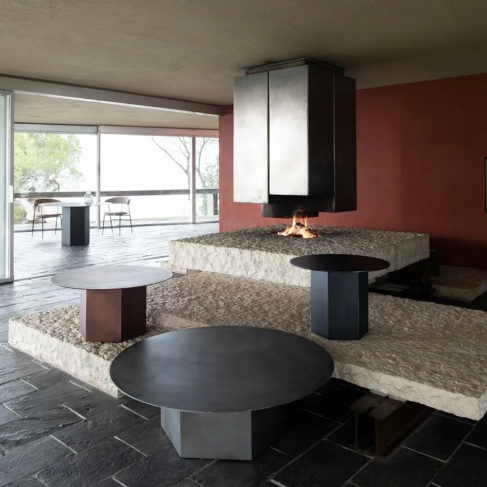 Small Coffee Table - Burnt Red, Travertine