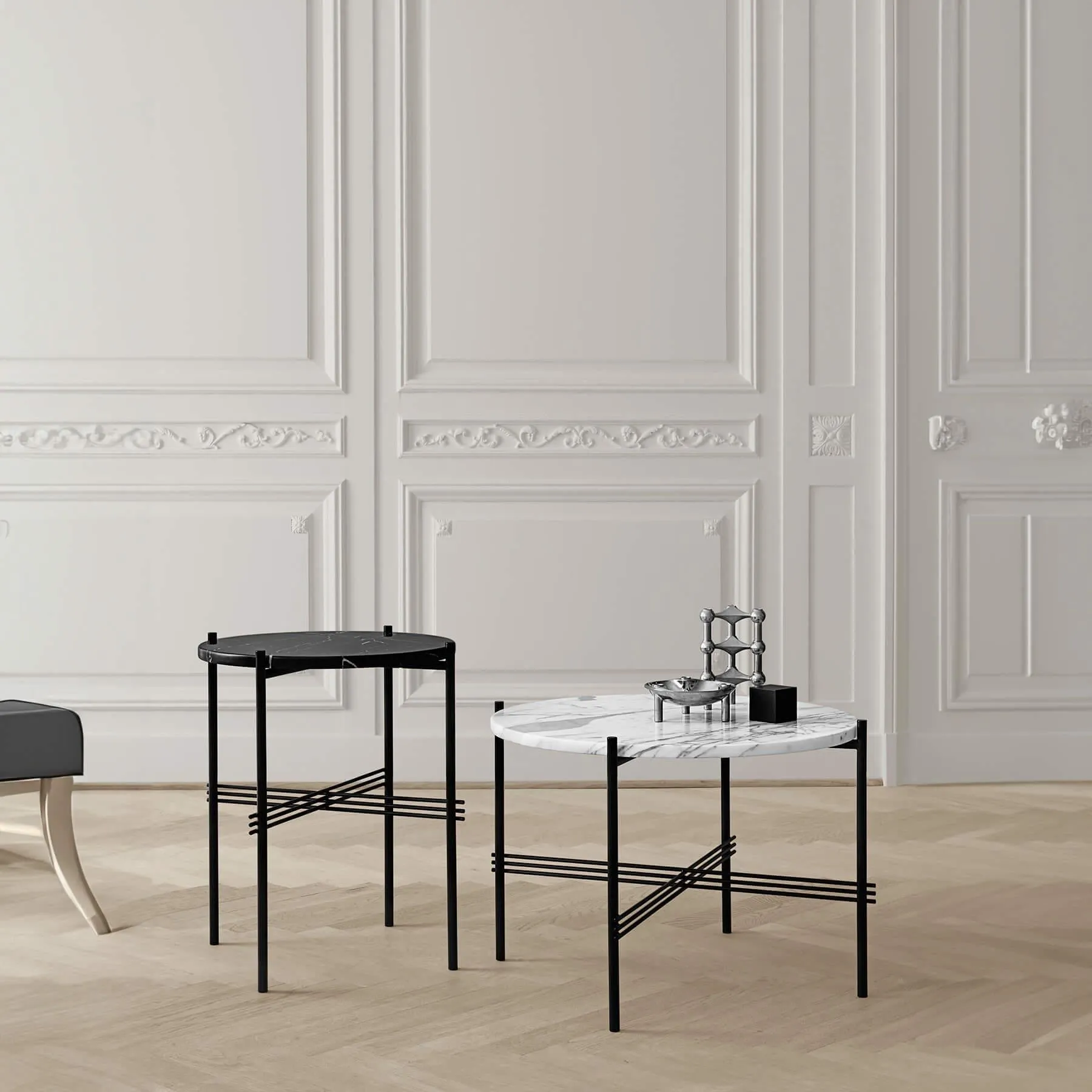 Small Coffee Table with Crossed Legs - Green, Marble