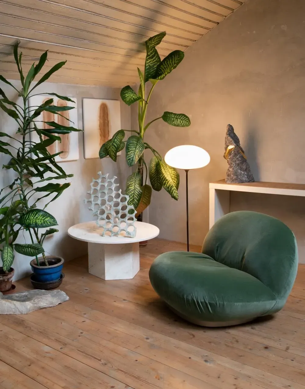 Small Floor Lamp with Glass Shade - Grey