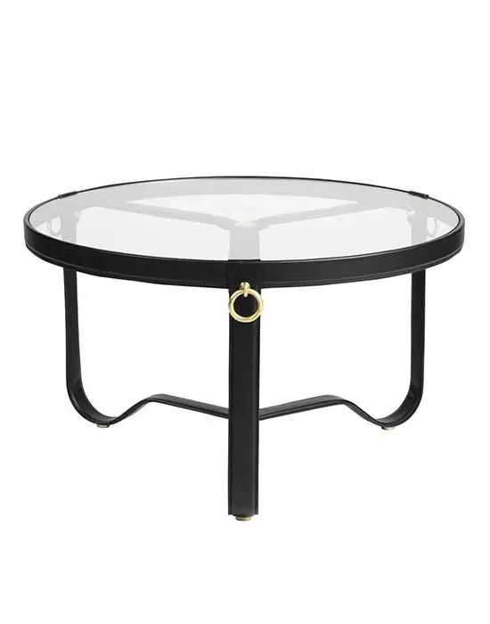 Small Round Coffee Table - Black, Leather image