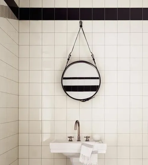 Small Round Mirror with Leather Strap - Black